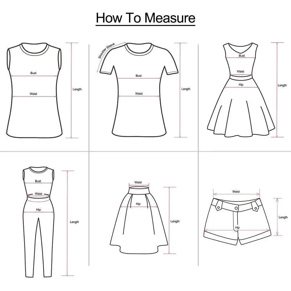How to measure women's clothing sizes for dresses, tops, skirts, and shorts