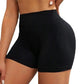 Black high-waisted women's workout shorts with tummy control and seamless design
