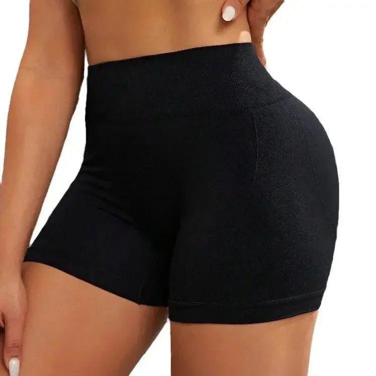 Black high-waisted workout shorts for women, fitness fashion, gym wear, stylish activewear