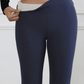 Navy blue women's fleece-lined leggings with high waist, cozy winter fashion wear