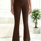 Brown high-waisted flare leggings for women, cozy fashion wear with cross-front waistband