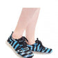 Blue and black striped women's fashion sneakers with clear sole