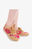 Women's cork sneakers with colorful lace pattern and clear sole, stylish fashion footwear