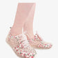Floral lace women's sneakers with pink roses and mesh detailing for casual fashion