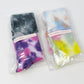 Colorful tie-dye socks in clear packaging, perfect for women's fashion and casual style.