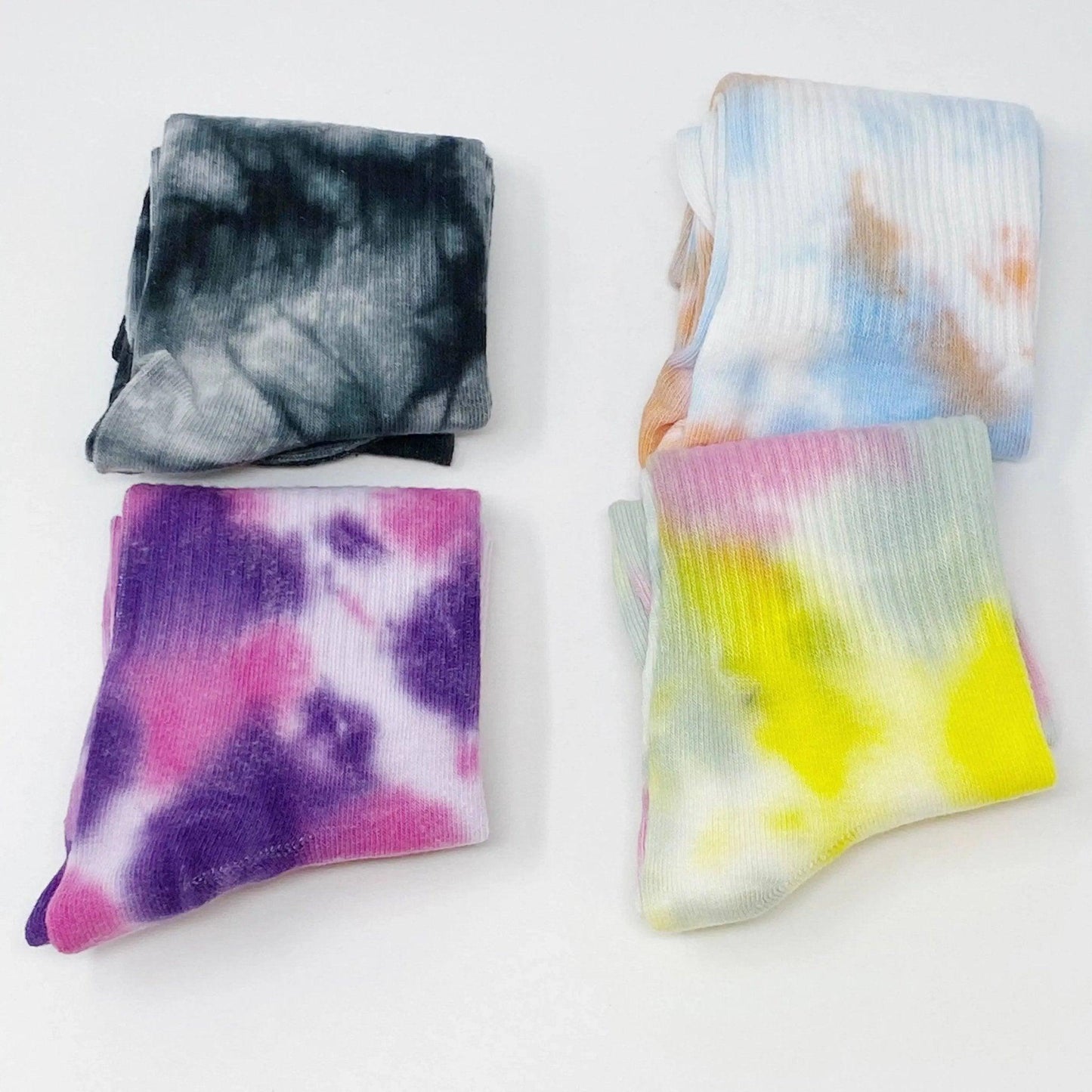 Tie dye socks in vibrant colors, perfect for women's fashion and casual style