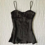 French Vintage Polka Dot Camisole Vest Women Summer Folds Sleeveless Y2k Crop Halter Tops Sweet hottie Slim Outerwear Tanks - Womans Fashion