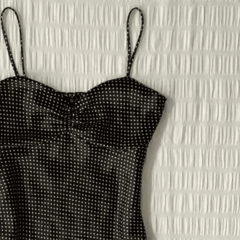 French Vintage Polka Dot Camisole Vest Women Summer Folds Sleeveless Y2k Crop Halter Tops Sweet hottie Slim Outerwear Tanks - Womans Fashion