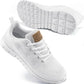 White women's mesh sneakers with gold heel tab, breathable design, and textured sole for comfort and style