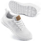 White women's mesh sneakers with tan heel tab, breathable design, and textured sole for comfort and style