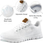 White breathable mesh women's sneaker with adjustable laces and soft lining for comfort