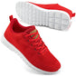 Red women's mesh sneakers with white sole, breathable athletic shoes for casual wear and fitness