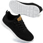 Black mesh women's sneakers with white sole and gold accent, ideal for casual or athletic wear