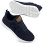 Navy blue women's mesh sneakers with white sole and tan accent, ideal for casual or athletic wear