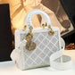 Elegant white quilted handbag with crystal embellishments and gold hardware, perfect for women's fashion