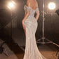Elegant off-shoulder sequin gown with fringe detailing, perfect for evening events and formal occasions.