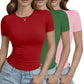 Women's fitted short sleeve t-shirts in red, green, pink — casual fashion tops for everyday wear