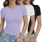 Women's fitted short sleeve tees in lavender, white, black — casual fashion tops with round neck