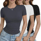Women's basic short sleeve t-shirts in black, white, and gray, perfect for casual fashion and everyday wear.