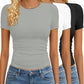Women's fitted short sleeve t-shirts in gray, white, black — casual fashion tops for everyday wear