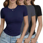 Women's fitted short sleeve t-shirts in navy, gray, black - casual fashion tops