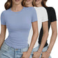 Women's basic short sleeve t-shirts in blue, white, black — casual fashion tops for everyday wear