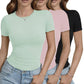 Women's fashion short sleeve tops in mint, pink, and black, paired with jeans for casual style.