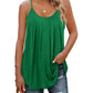 Green women's pleated camisole top with thin straps, paired with ripped jeans for casual fashion