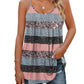 Women's striped camisole top with pink, gray, and black pattern, paired with ripped jeans for casual fashion.