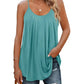 Teal pleated camisole top with thin straps, paired with ripped jeans for casual women's fashion