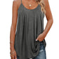 Gray pleated camisole top for women, paired with ripped jeans and gold jewelry, perfect for casual fashion.