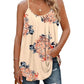 Floral print women's camisole top with thin straps, paired with ripped jeans for casual fashion