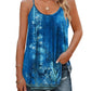 Blue floral print women's tank top with butterfly pattern, boho style summer fashion