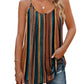 Striped women's camisole top with thin straps, paired with ripped jeans and gold jewelry for casual fashion