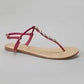 Red strappy sandals with rhinestone embellishments, women's fashion footwear