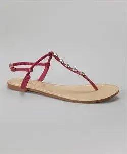Red strappy sandals with rhinestone embellishments, women's fashion footwear