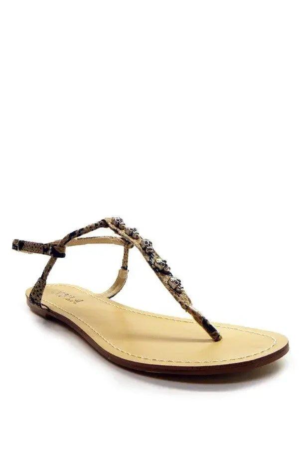 Leopard print thong sandals with skull embellishments, women's fashion footwear