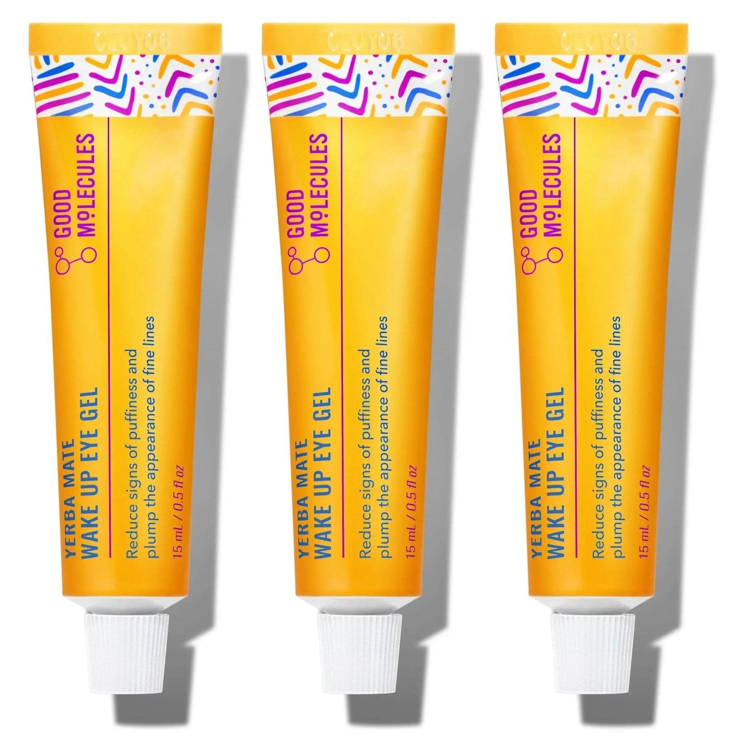 Good Molecules Yerba Mate Wake Up Eye Gel tubes for reducing puffiness and fine lines, beauty skincare