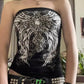 Black strapless top with white angel wings print, edgy fashion for women
