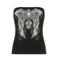 Black strapless top with white angel wings and roses design