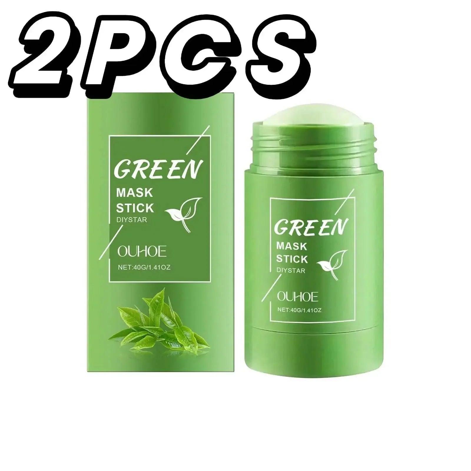 2PCS Green Mask Stick for face care, natural leaf design, 40g each, beauty skincare product