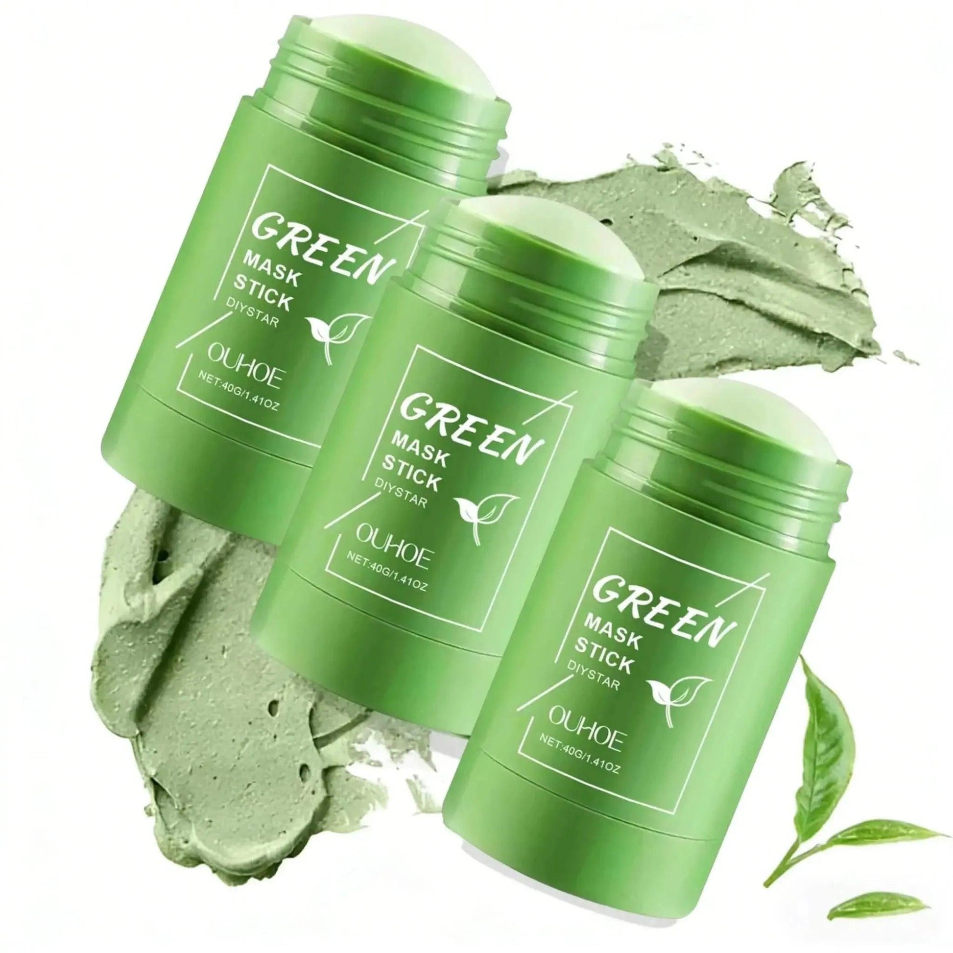 Green Mask Stick for face care, natural skincare product with leaf design, beauty and fashion essentials