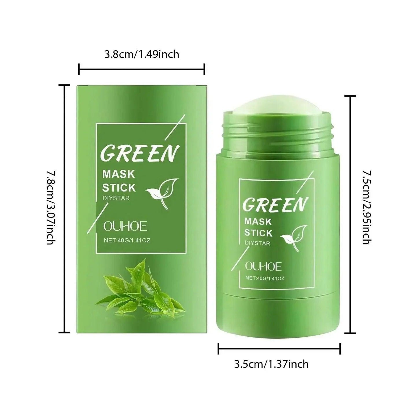 Green Mask Stick for face care, 40g beauty product with leaf design, portable skincare solution