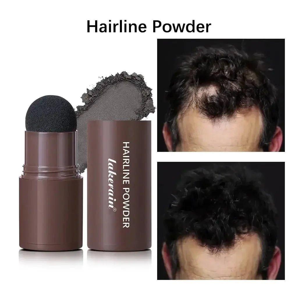 Hairline Powder stick for natural-looking hair coverage, before and after results shown