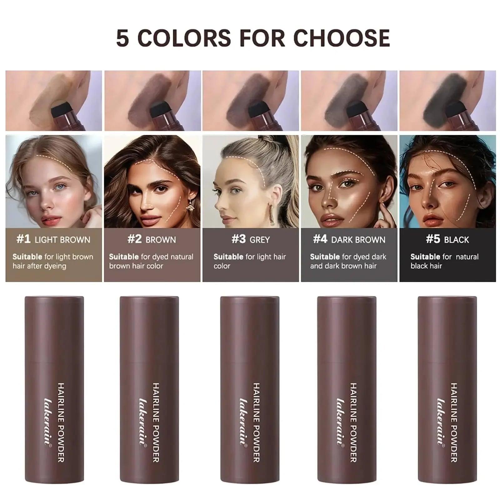 5-color hairline powder for natural-looking hairline, suitable for light to dark hair tones
