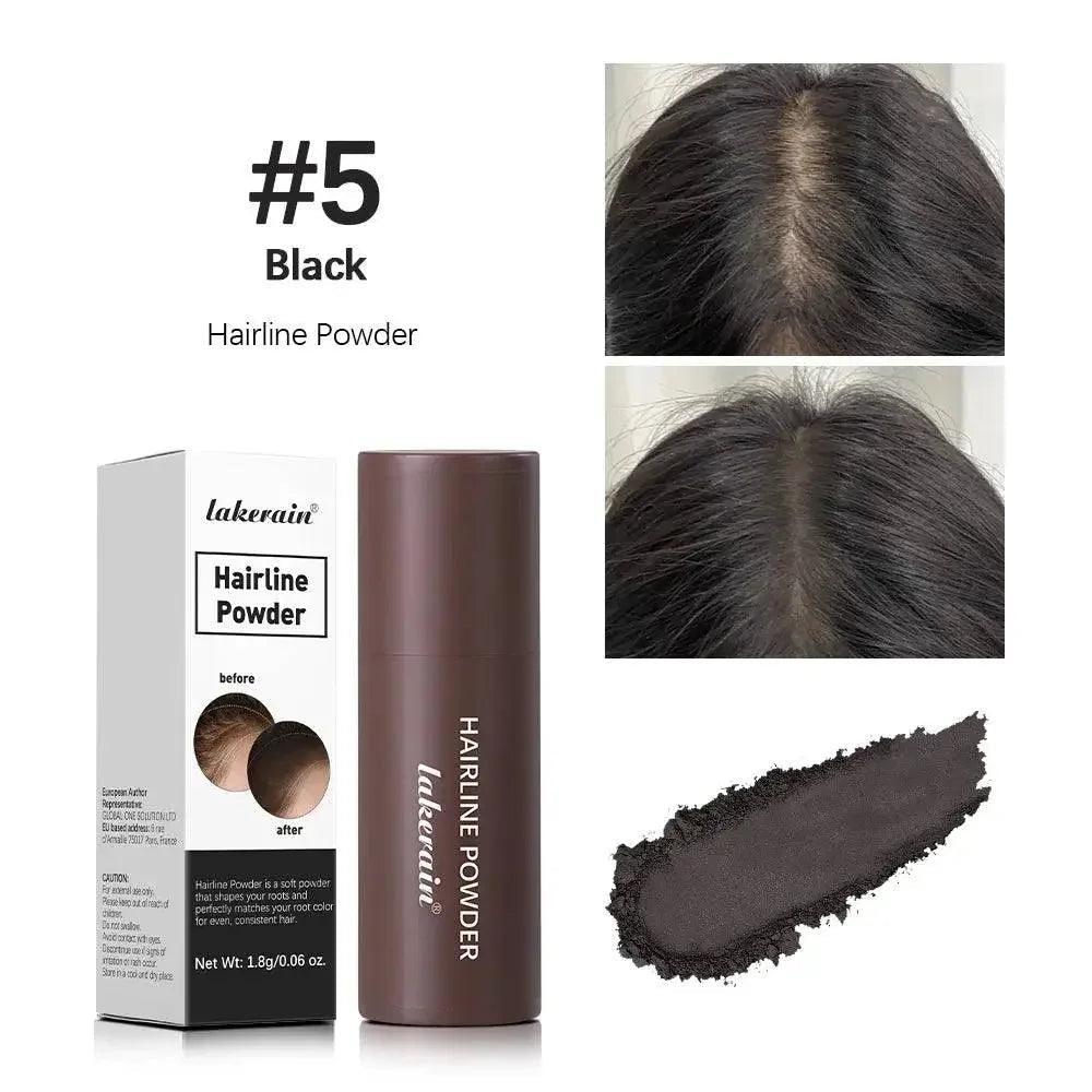 Lakerain Hairline Powder #5 Black for natural root touch-up, conceals thinning hair with soft, blendable formula
