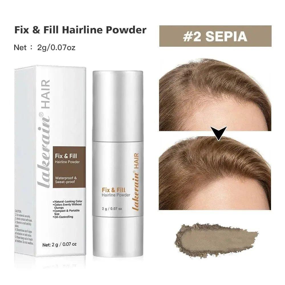 Lakerain Fix & Fill Hairline Powder in Sepia shade, waterproof, natural-looking hairline enhancer for women