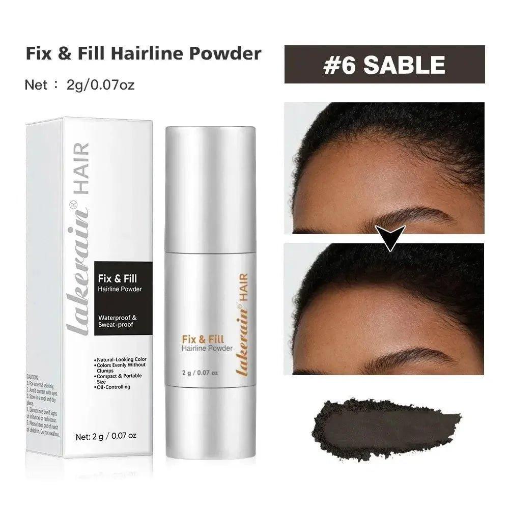 Lakerain Hair Fix & Fill Hairline Powder #6 Sable for natural-looking hairline coverage, waterproof and oil-controlling