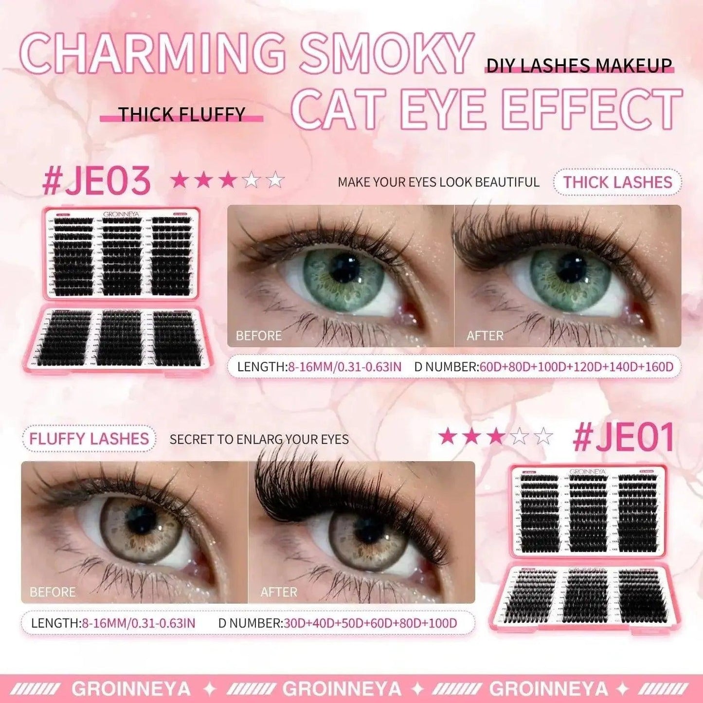 Fluffy false eyelashes for smoky cat eye makeup, thick & voluminous DIY lashes to enhance eyes