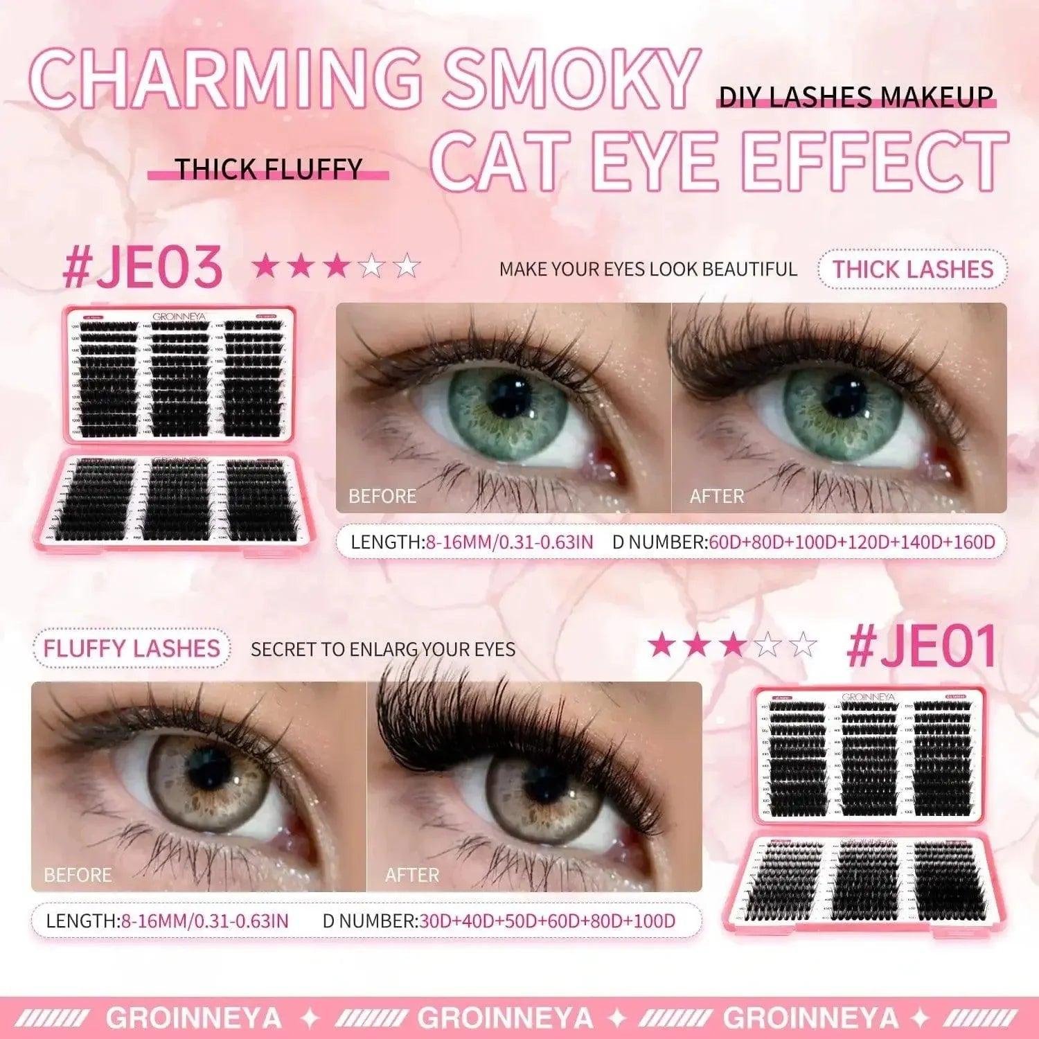Fluffy false eyelashes for smoky cat eye makeup, thick & voluminous DIY lashes to enhance eyes